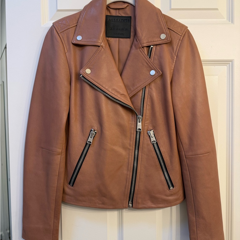 AllSaints Women's Brown Leather Moto Jacket